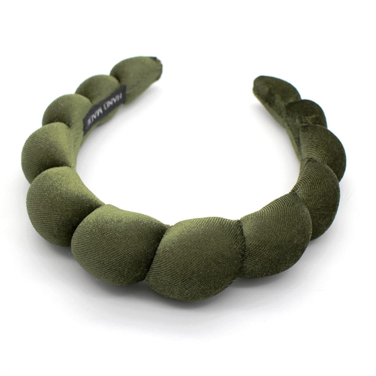 Uchyius velvet padded headband in leaf green adds glamour with secure, comfortable fit.