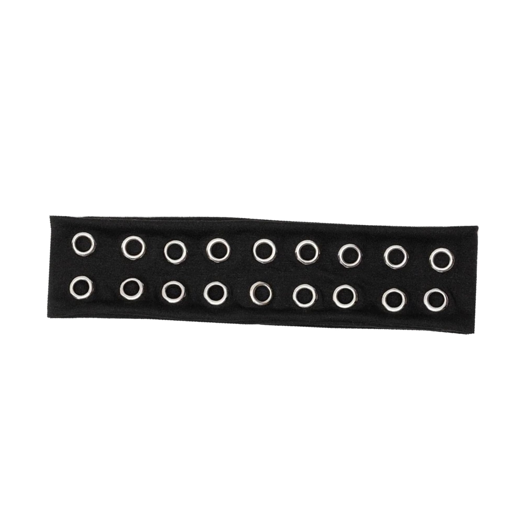 Uchyius grommet headband in black with eyelets for edgy daily wear versatility