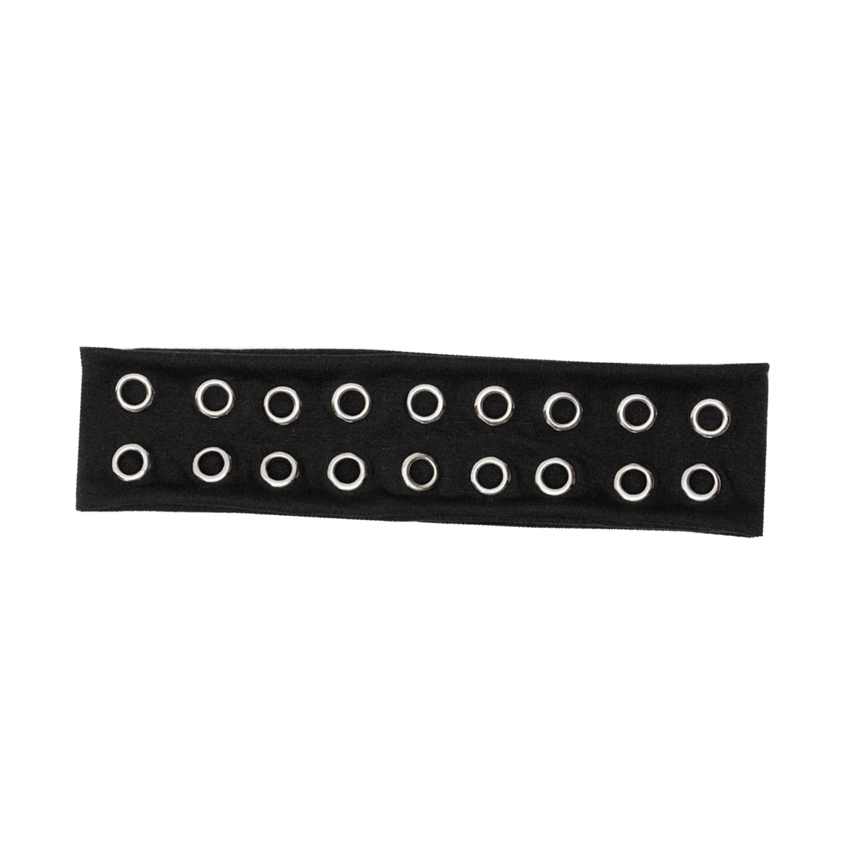 Uchyius grommet headband in black with eyelets for edgy daily wear versatility