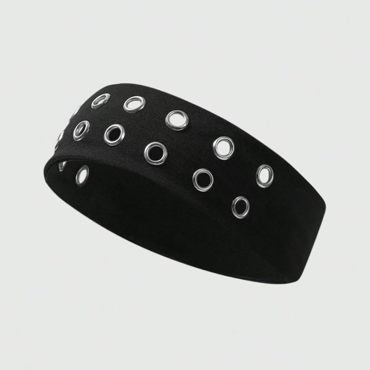 Uchyius grommet headband grey color showing eight metal eyelets for grunge style