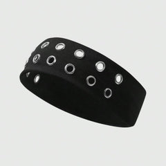 Uchyius grommet headband grey color showing eight metal eyelets for grunge style