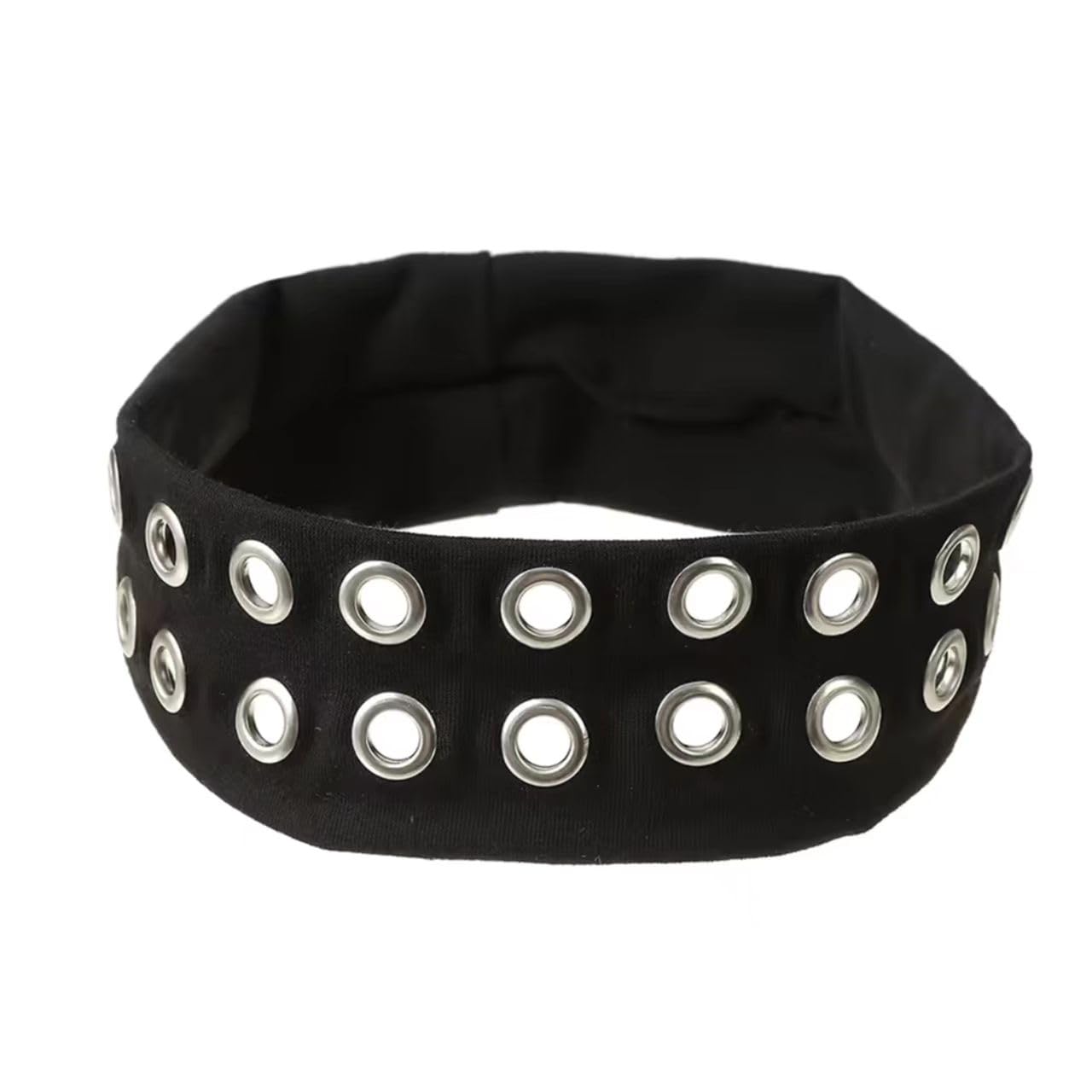 Grey Uchyius headband with eyelets complements streetwear outfits and punk-inspired looks