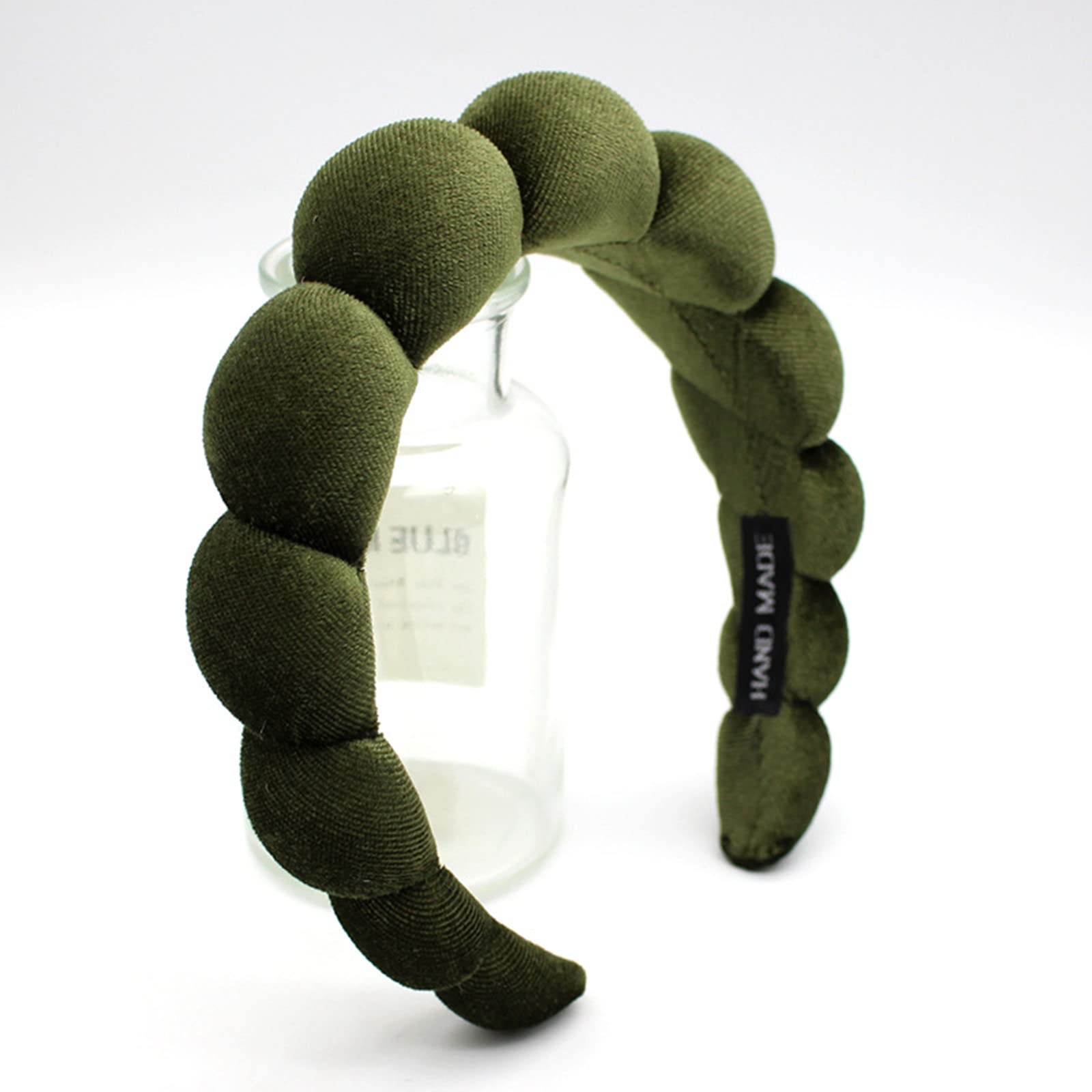 Uchyius headband close-up shows velvet wrap for soft, gentle contact.