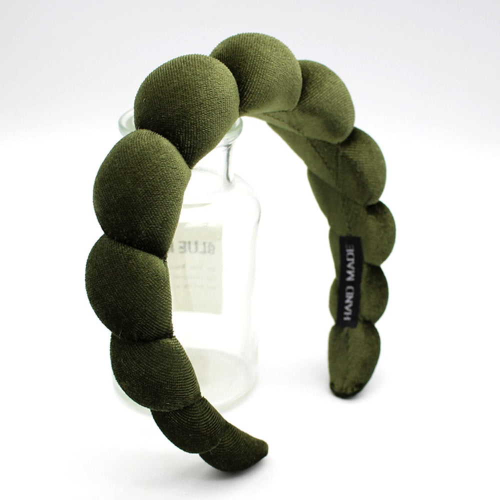 Uchyius headband close-up shows velvet wrap for soft, gentle contact.