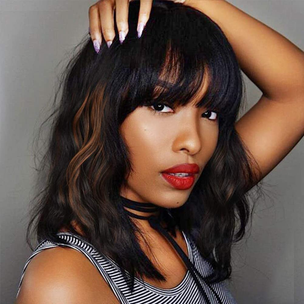 Ucubb black mixed brown wig front view 14in for everyday elegance