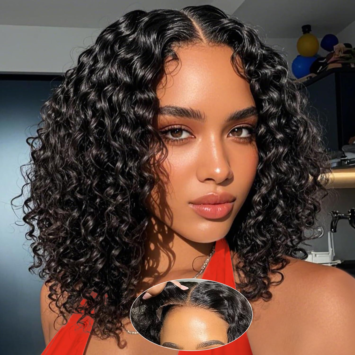 UCUVIC Curly Bob Wig 12-inch length offers natural fall for daily wear.