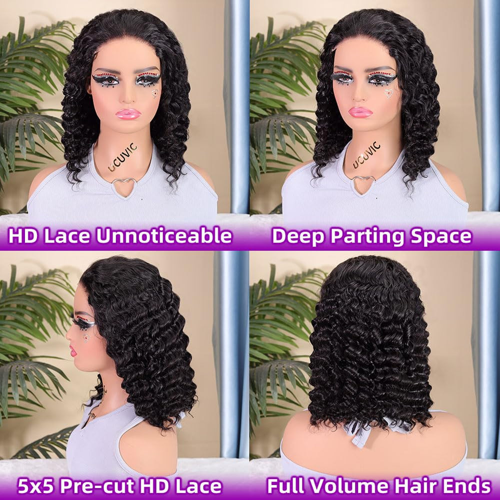 UCUVIC Curly Bob Wig is preplucked and precut for easy styling.