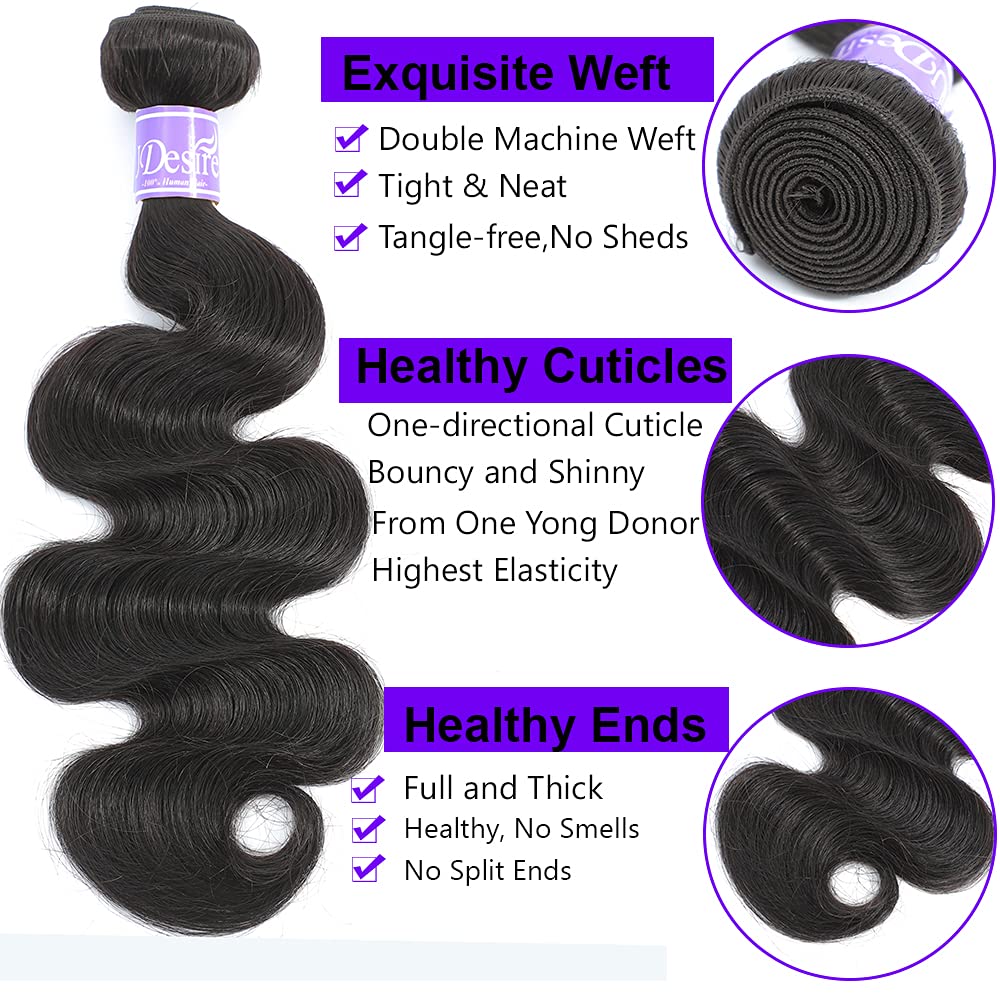 UDesire 16A body wave natural black color close-up for rich tone