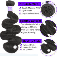 UDesire 16A body wave natural black color close-up for rich tone