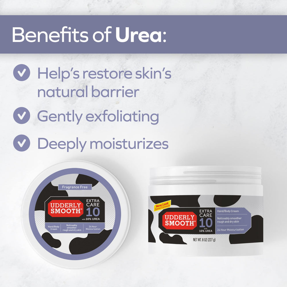 Hands applying Udderly Smooth Extra Care 10 for fast absorption.