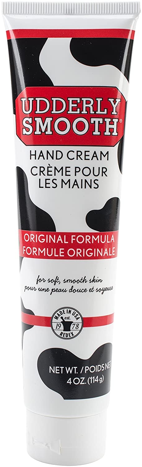 Udderly Smooth light scented cream label close-up on tube