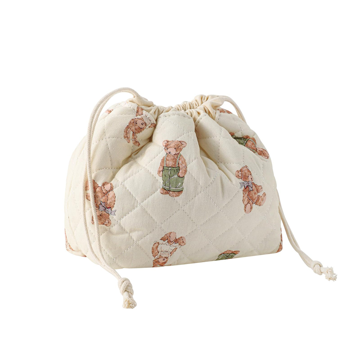 uekeboag cotton quilted drawstring makeup bag with white bear, portable and roomy for cosmetics