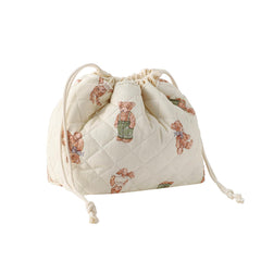 uekeboag cotton quilted drawstring makeup bag with white bear, portable and roomy for cosmetics