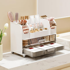 UFORU makeup organizer with side brush holders keeps brushes organized for quick routines
