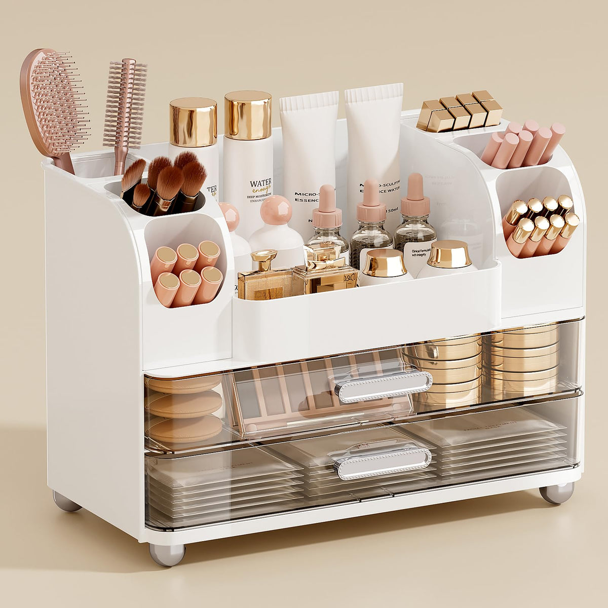 UFORU makeup organizer with two drawers keeps cosmetics neatly stored and easy to access