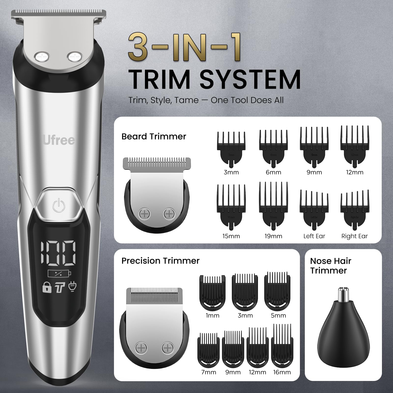 Guard range 1mm to 19mm for customizable beard lengths.