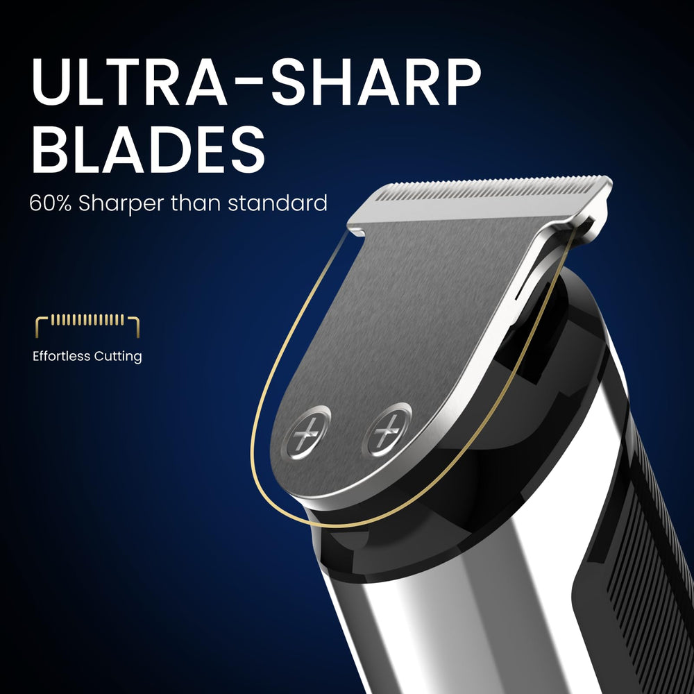 Nose and ear trimmer with guards supports clean facial detailing.