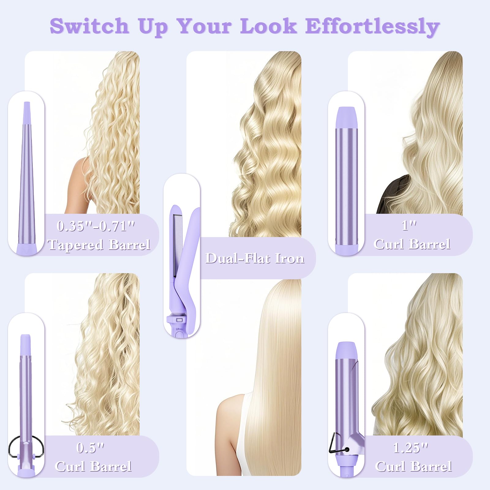 Ufree 5in1 curling iron clip barrel 0.50 inch for defined curls