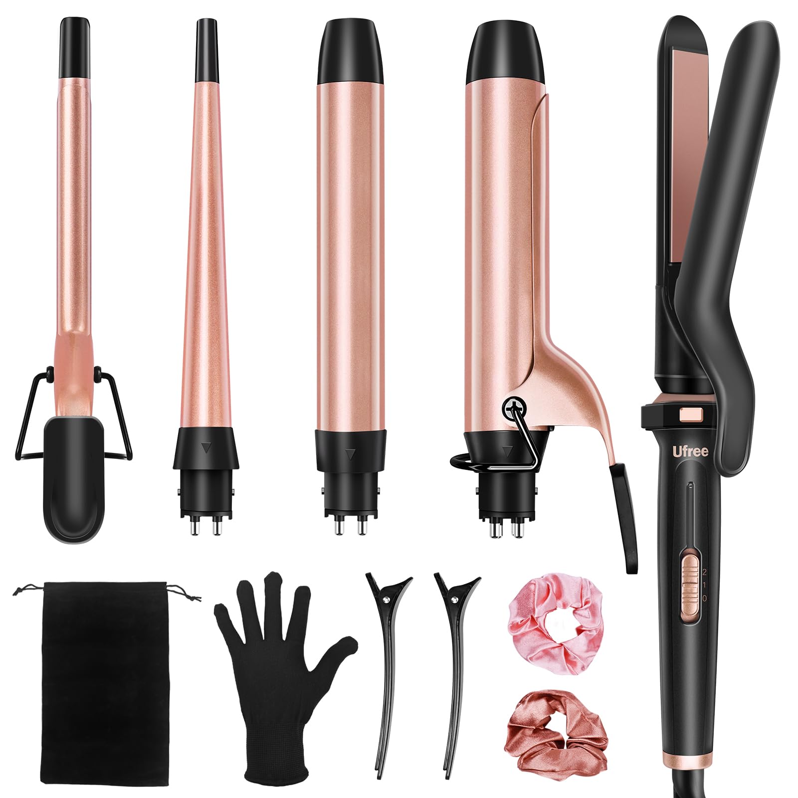 Ufree 5 in 1 curling iron with tapered 0.35–0.71 inch barrel for versatile styling