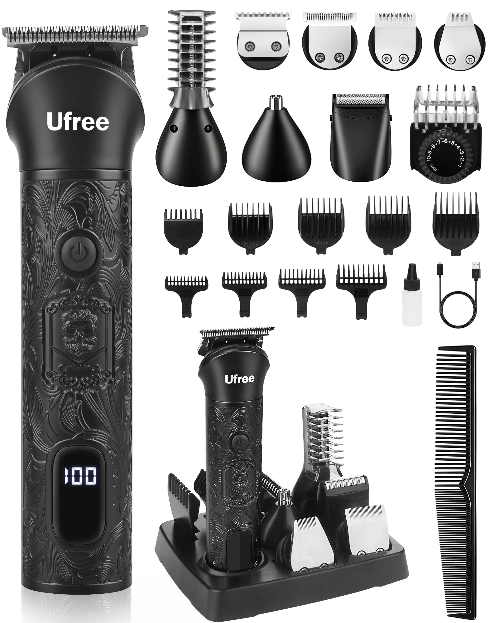 Ufree 7-in-1 beard-trimmer set with attachments for full grooming.