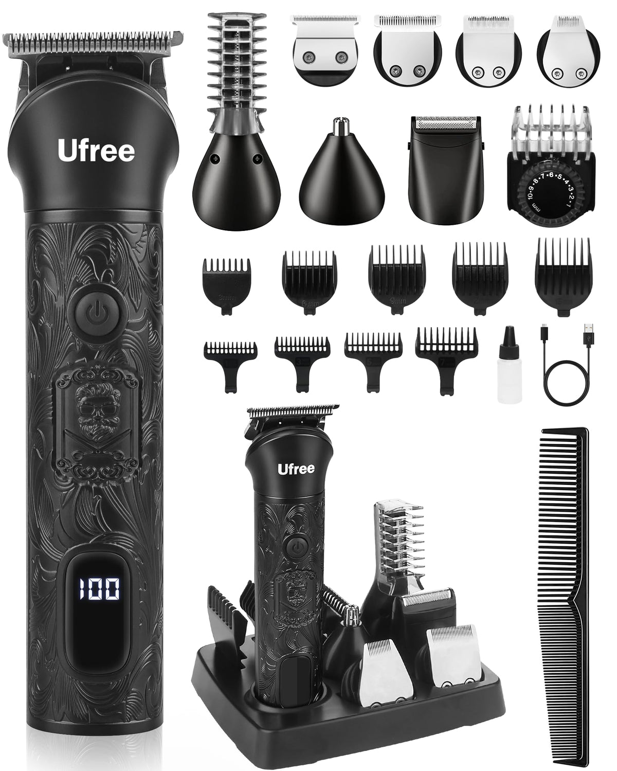Ufree 7-in-1 beard-trimmer set with attachments for full grooming.