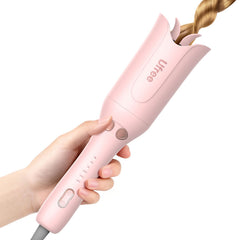 Ufree automatic rotating curling iron rose gold product shot showing easy beach waves