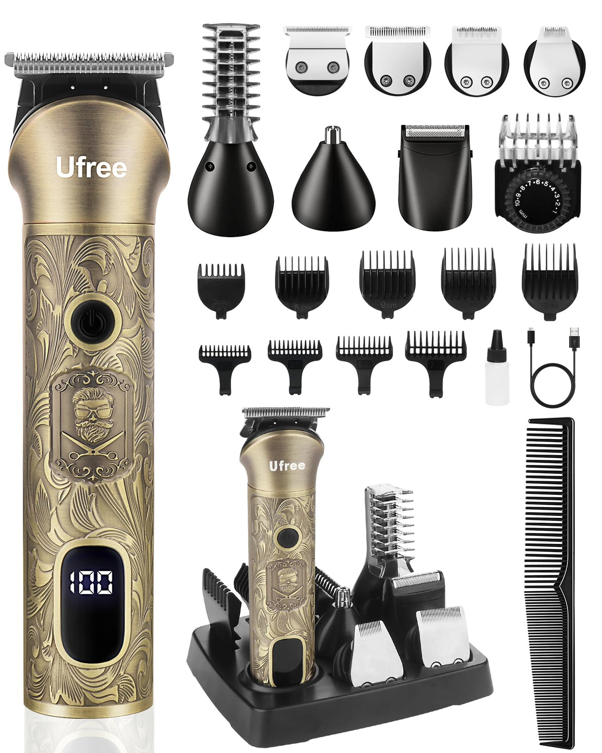 Ufree beard trimmer steel blade close-up for precise grooming and clean lines.