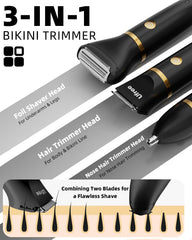Ufree Bikini Trimmer head types highlight facial, foil, and hair heads for versatile grooming.