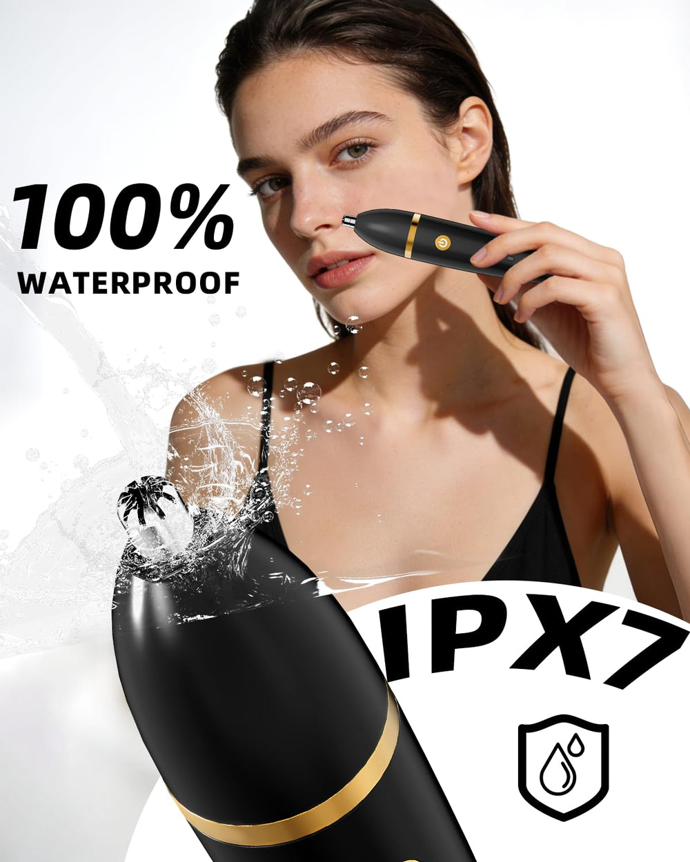 Ufree waterproof design supports wet and dry use in shower or bath.