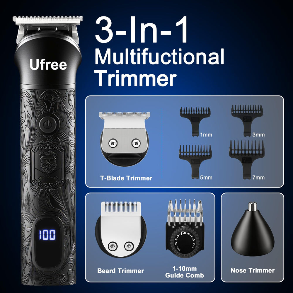 Ufree electric razor with LCD display shows battery status for easy planning.