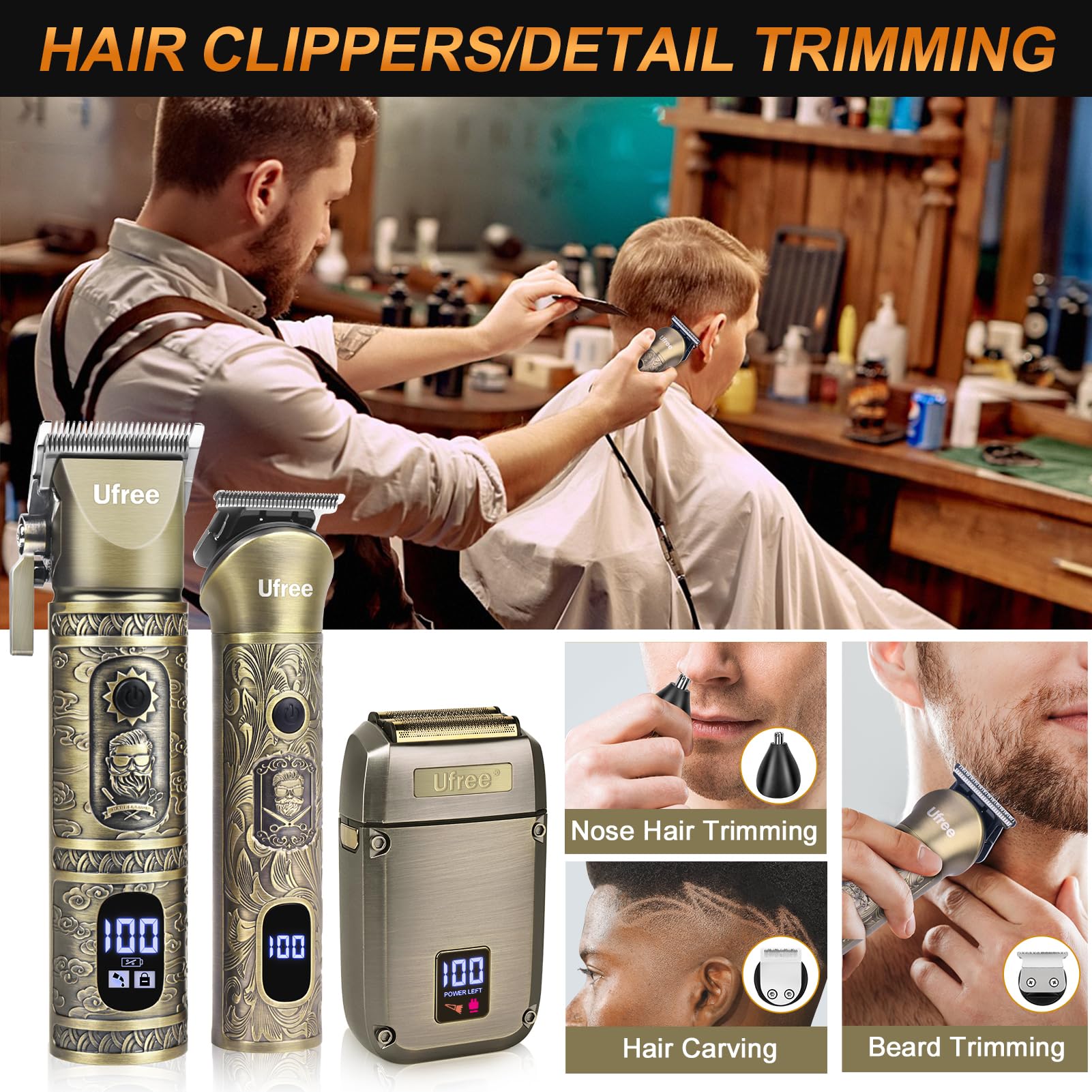Ergonomic metal body of Ufree trimmer with textured grip for steady trimming.