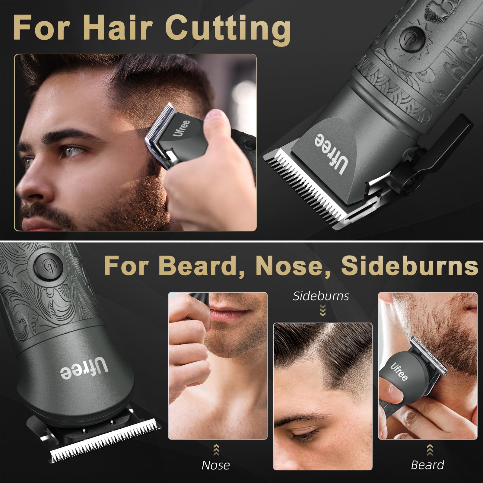 Ufree Grooming Kit attachments close-up for versatile beard and hair styling