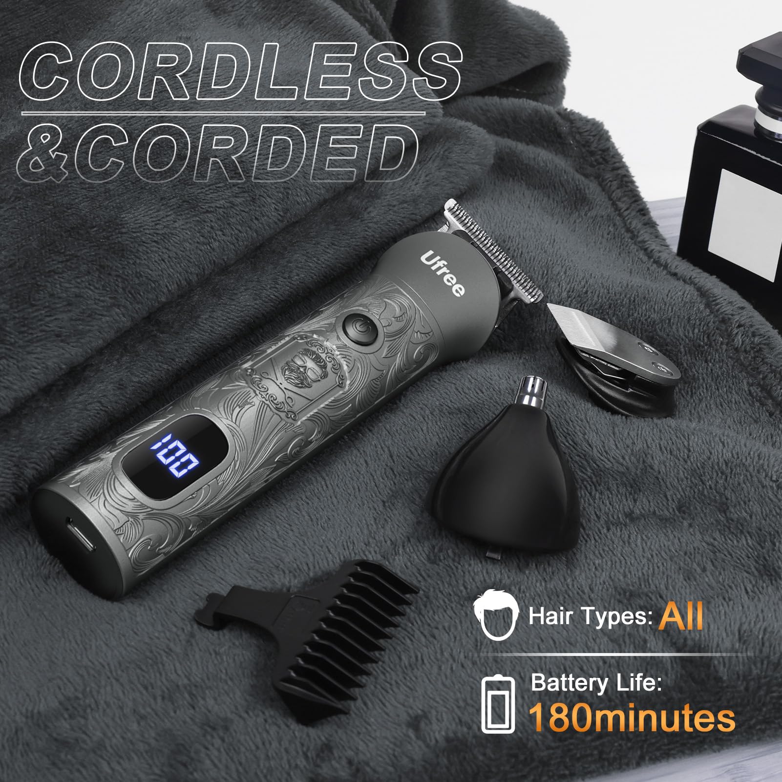 Ufree Nose/Ear trimmer attachment in-use for precise detail