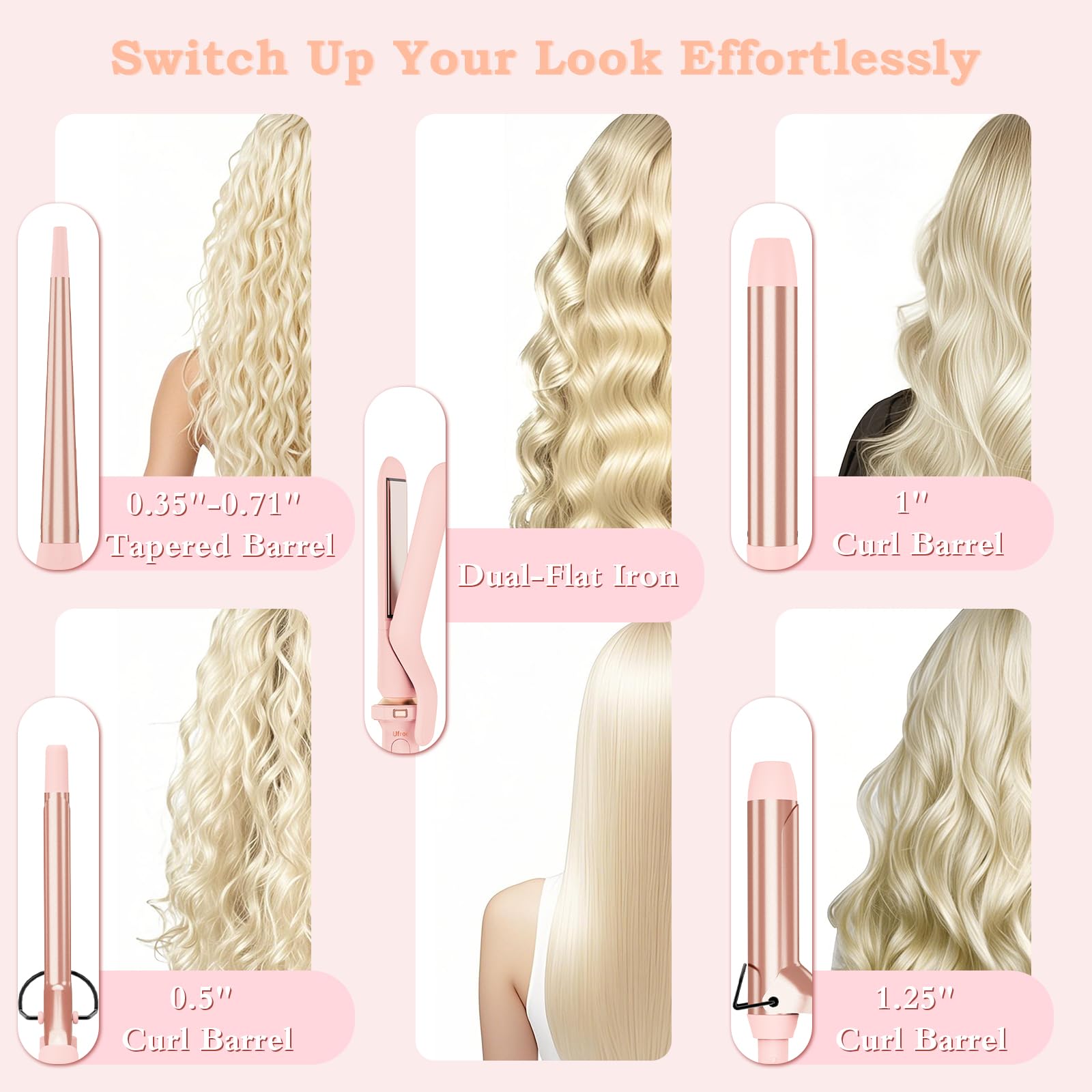 Ufree tapered 0.35–0.71 inch barrel for precise, smooth curls