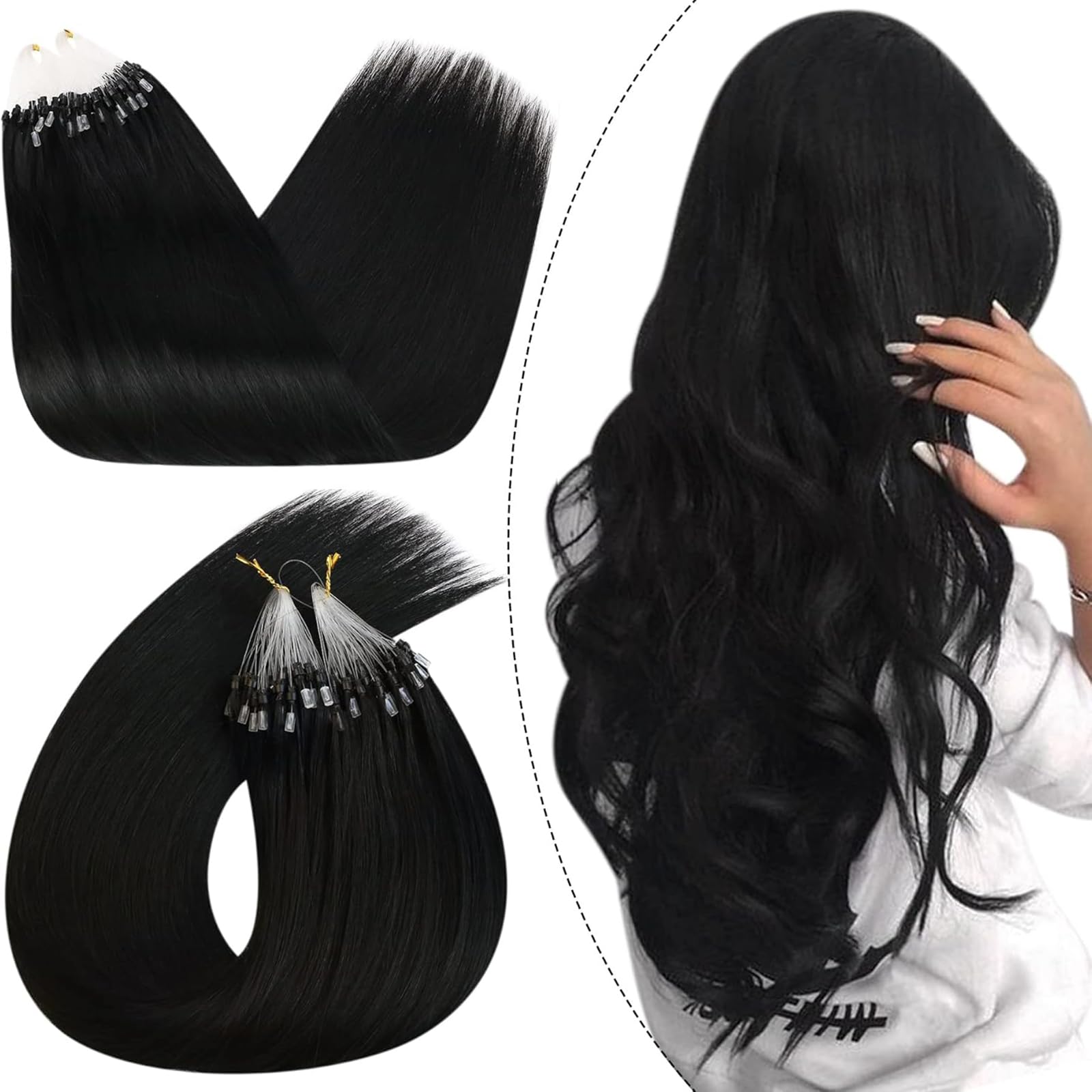 Ugeat 24 inch microlink extensions offering dramatic length and natural movement