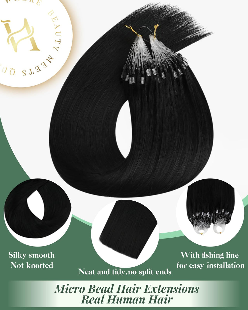 Ugeat Remy hair with silicone lined rings for secure, comfortable wear