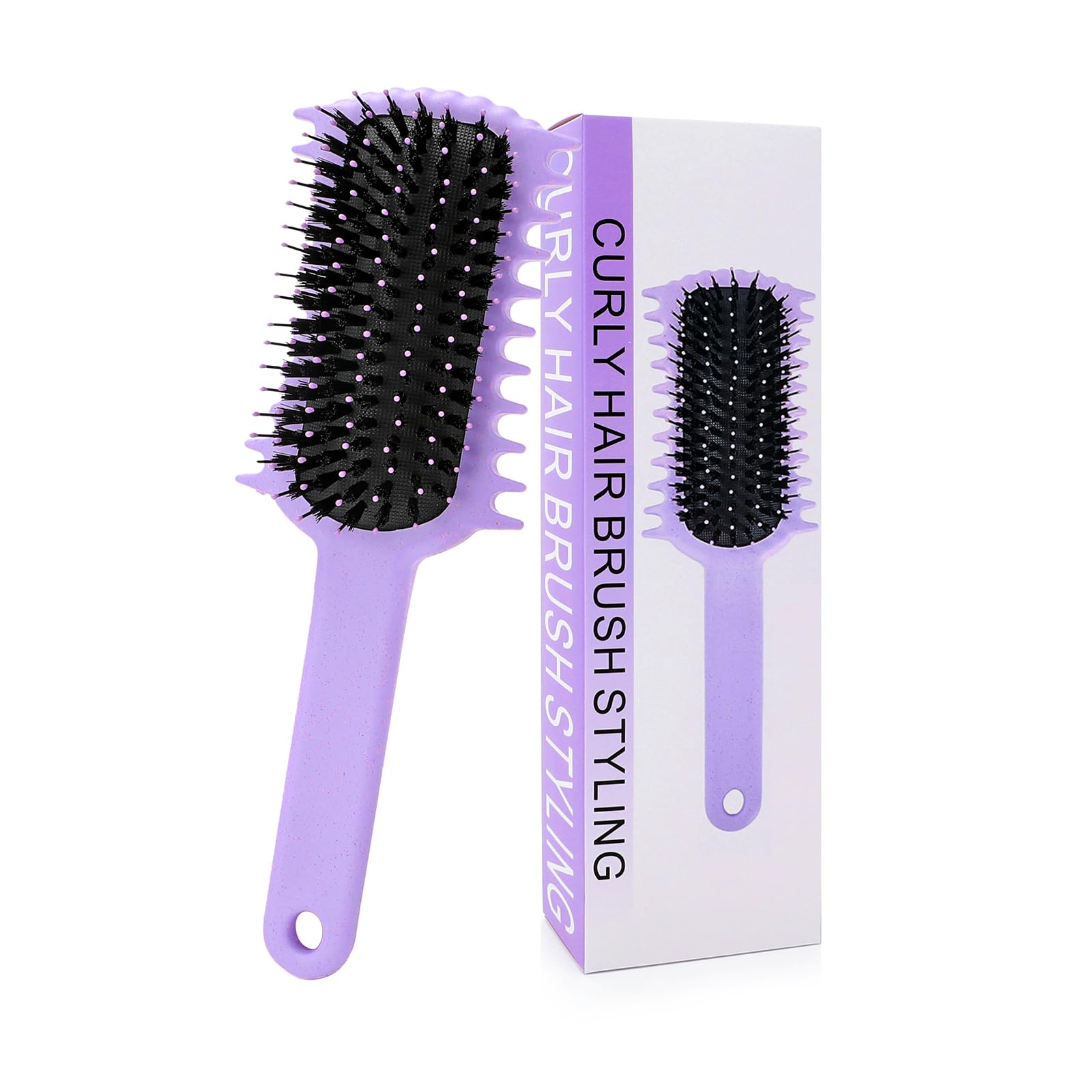 UHACLWS Curly Hair Brush front view in purple for smooth detangling