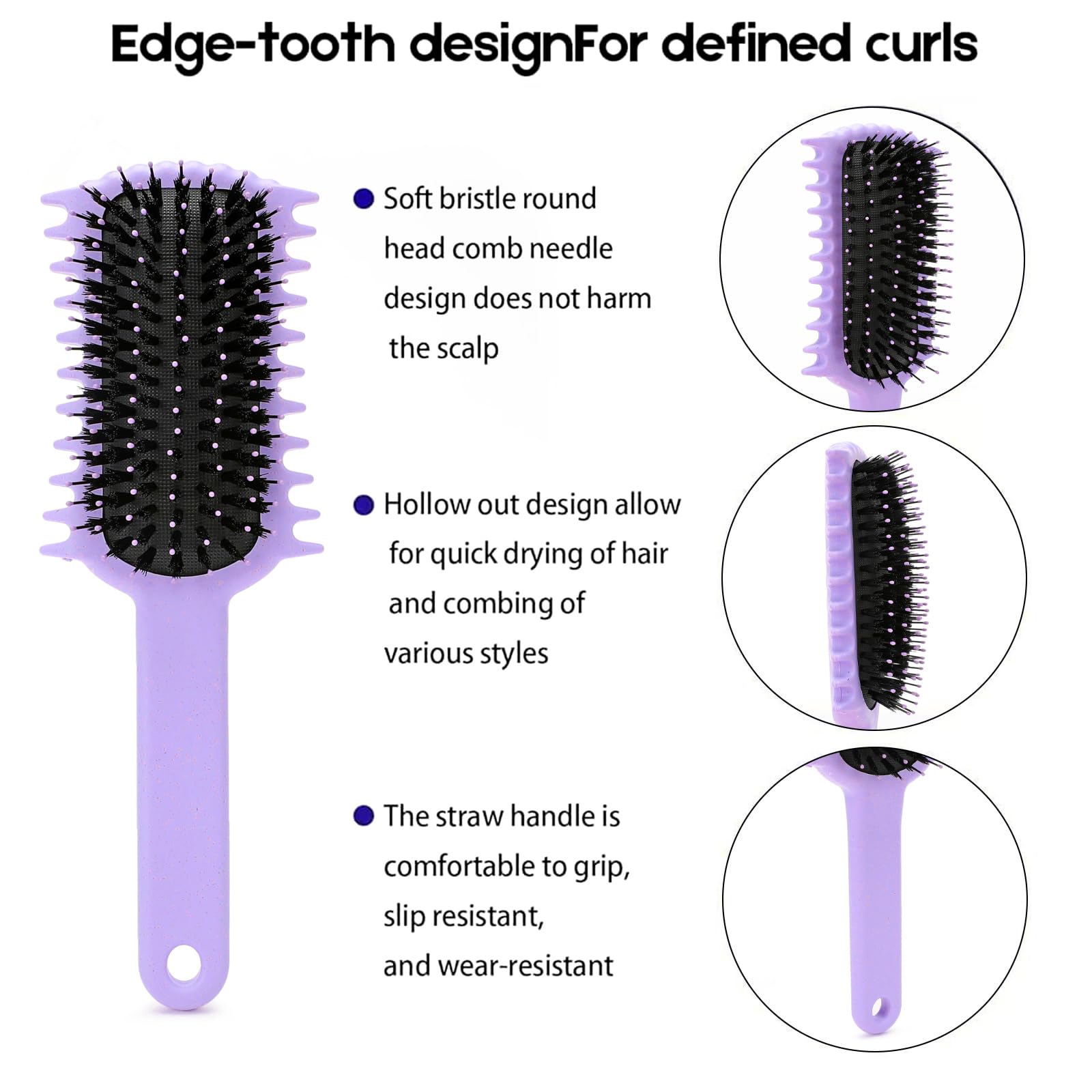 UHACLWS Curly Brush gentle bristles protect hair and prevent breakage.