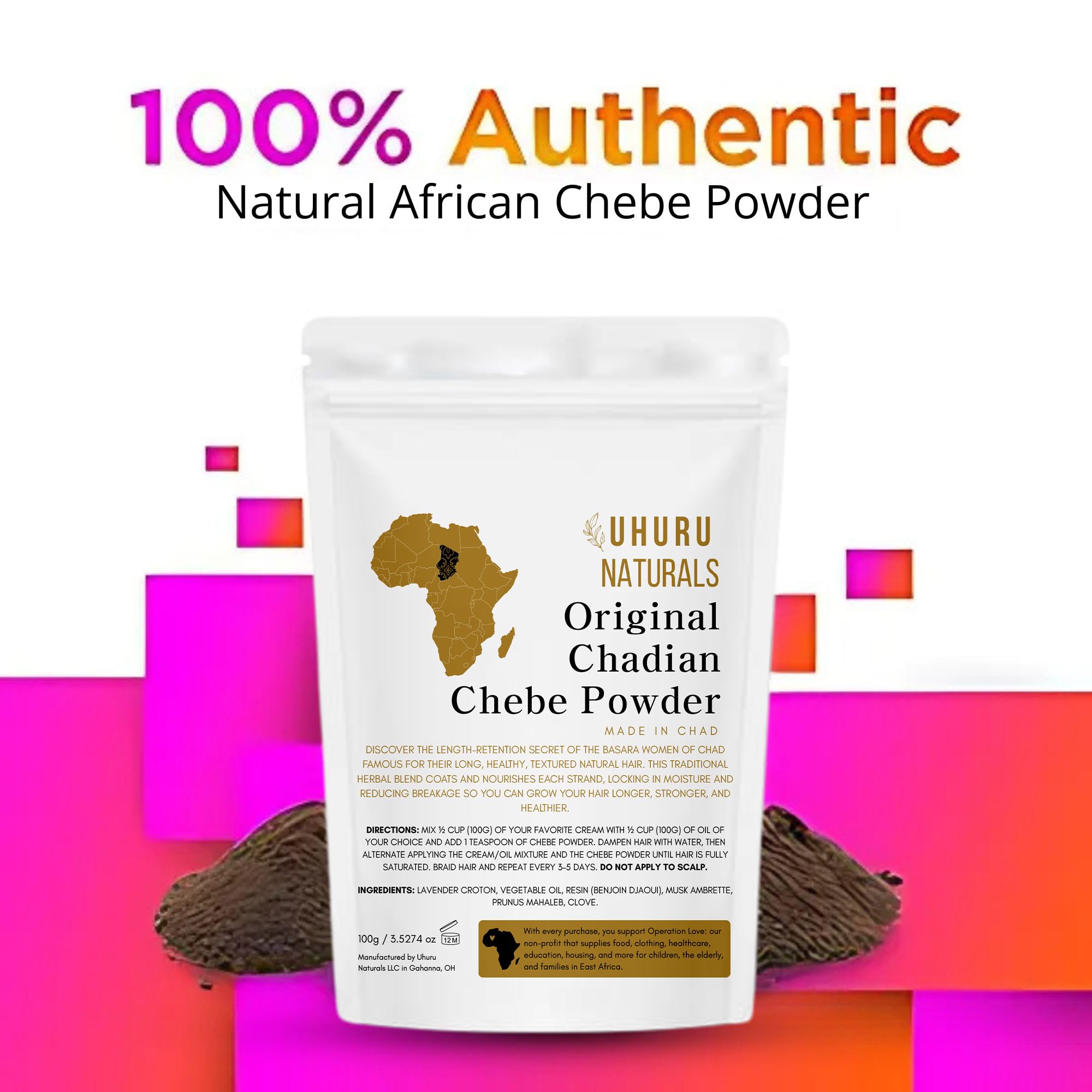 Uhuru Naturals ChadianChebe powder jar open, ready for mixing.