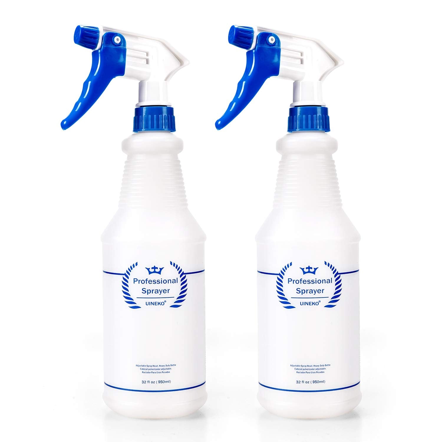 Uineko plastic spray bottle 32oz two-pack with clear labeling for content identification