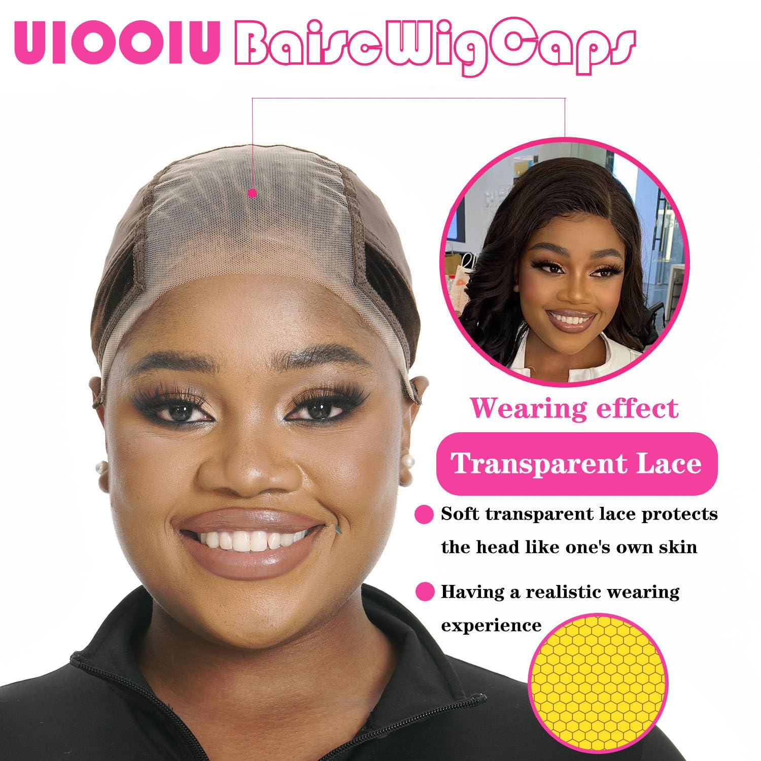 UIOOIU adjustable buckle wig cap secures fit during activity.