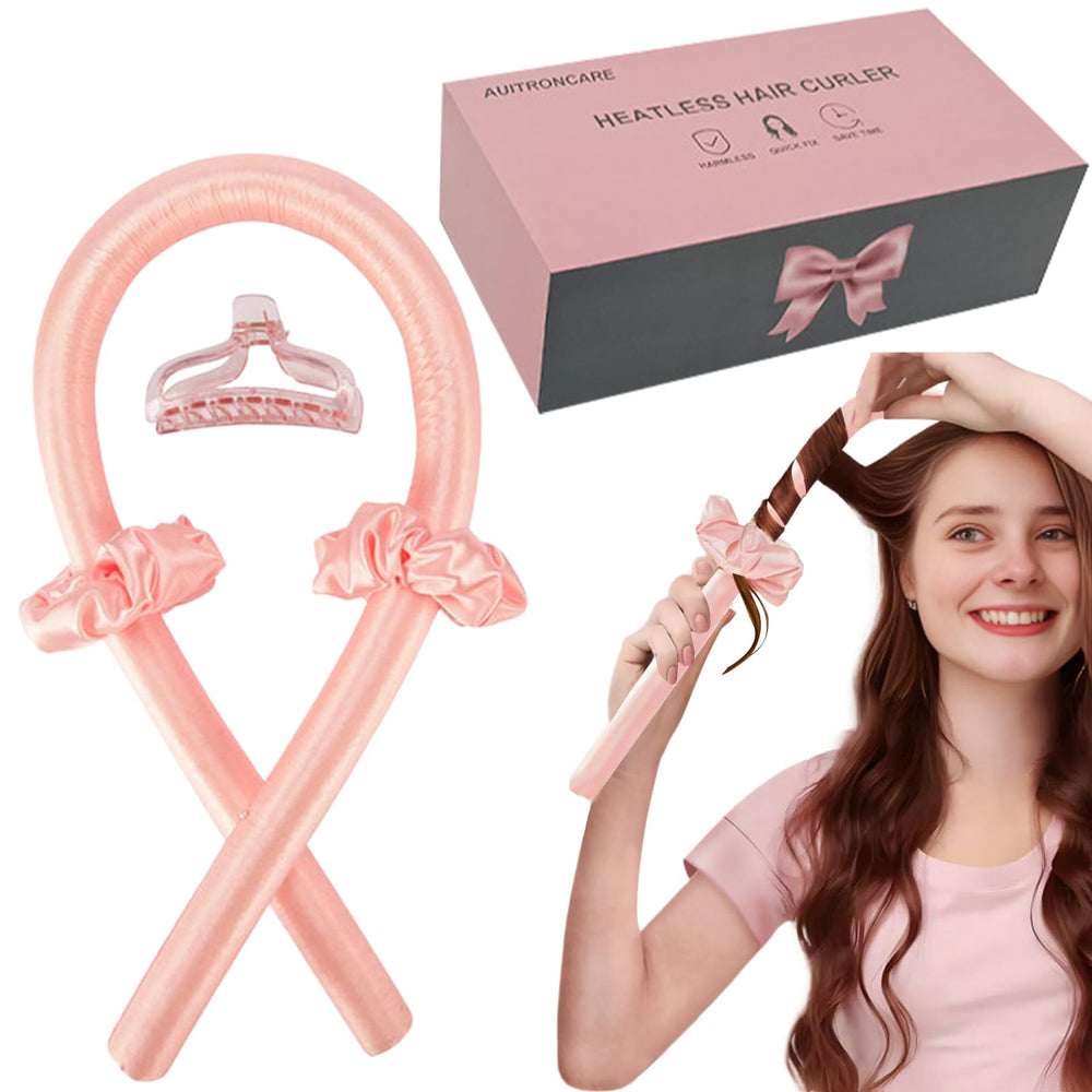 AUITRONCARE heatless curling set in pink for overnight curls and gentle styling.