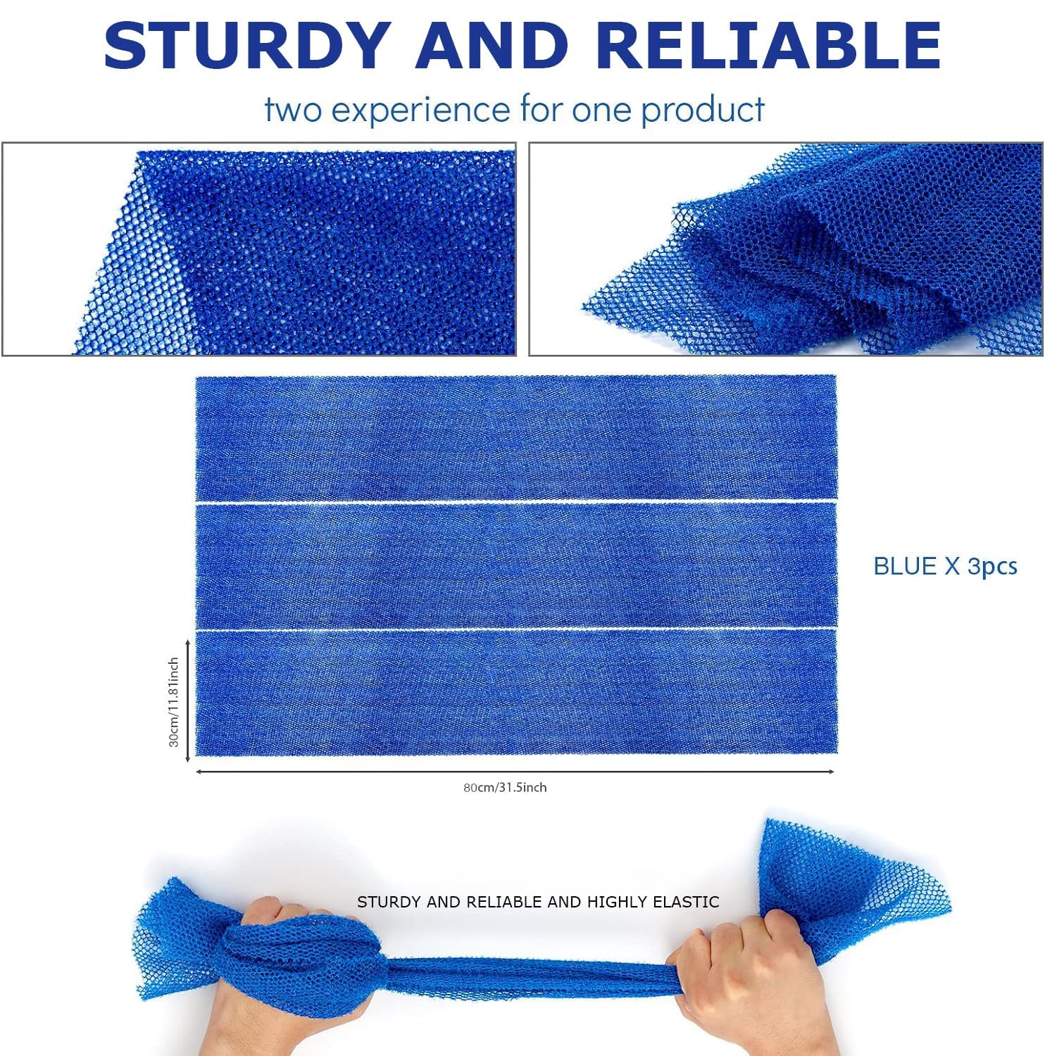 Esponja net azul UJFQBH 30 cm: alcance cómodo para todo el cuerpo