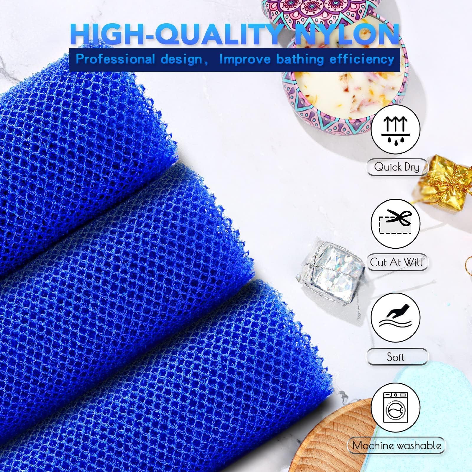 Esponja net azul UJFQBH 80 cm: facilita la exfoliación de la espalda
