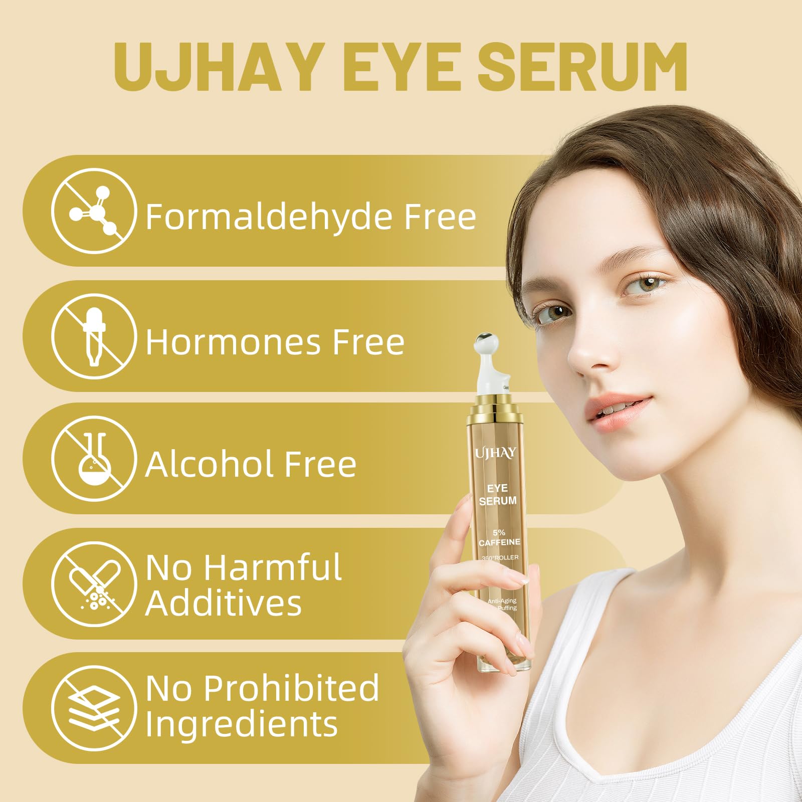 UJHAY cooling ball massage enhances circulation around eyes for better serum uptake.