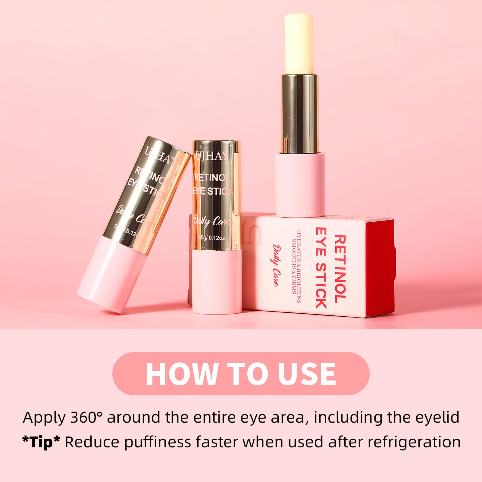 UJhay Barra de Retinol para Ojos, diseño twist-up para aplicación limpia y precisa.