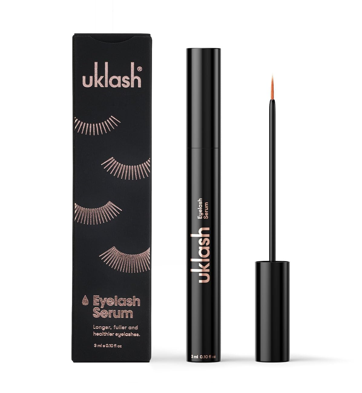 UKLASH Eyelash Growth Serum bottle front view, vegan and cruelty-free formula.