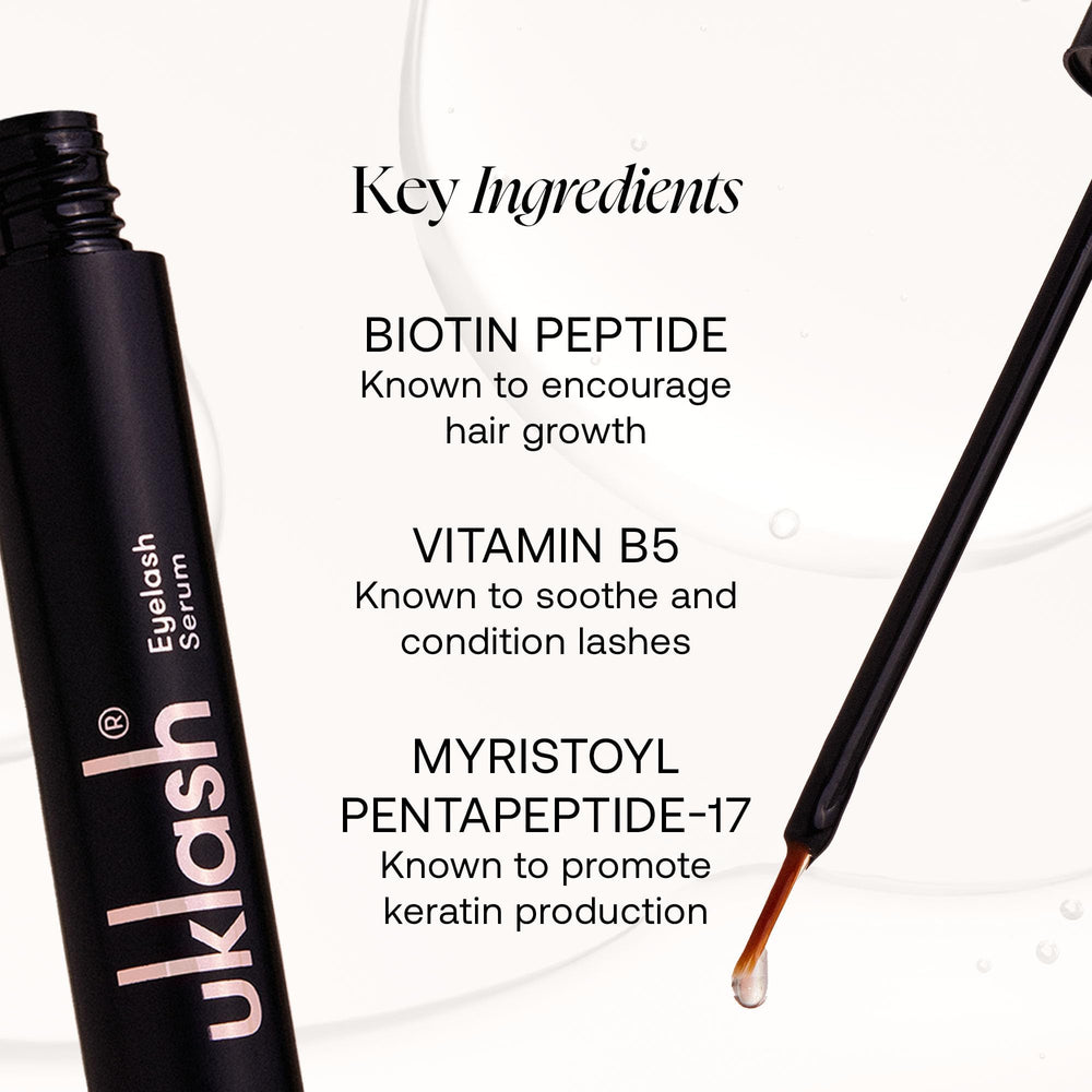 UKLASH Eyelash Growth Serum close-up brush applying along lash line for targeted growth.
