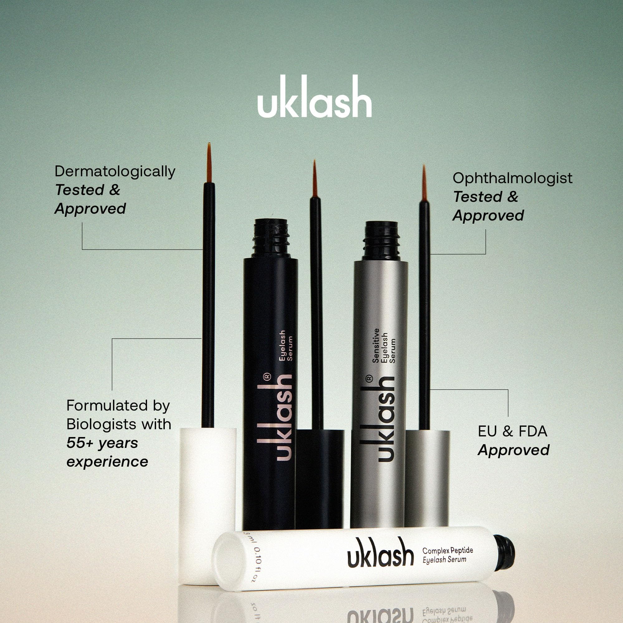 UKLASH Eyelash Growth Serum on skin after application with clear finish, suitable for sensitive eyes.
