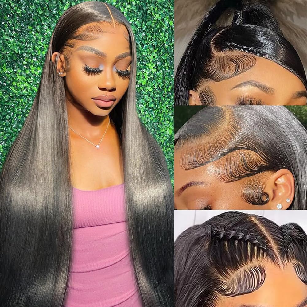 UKOWN 13x6 lace front wig straight 28in, front view for natural hairline and versatile styling.